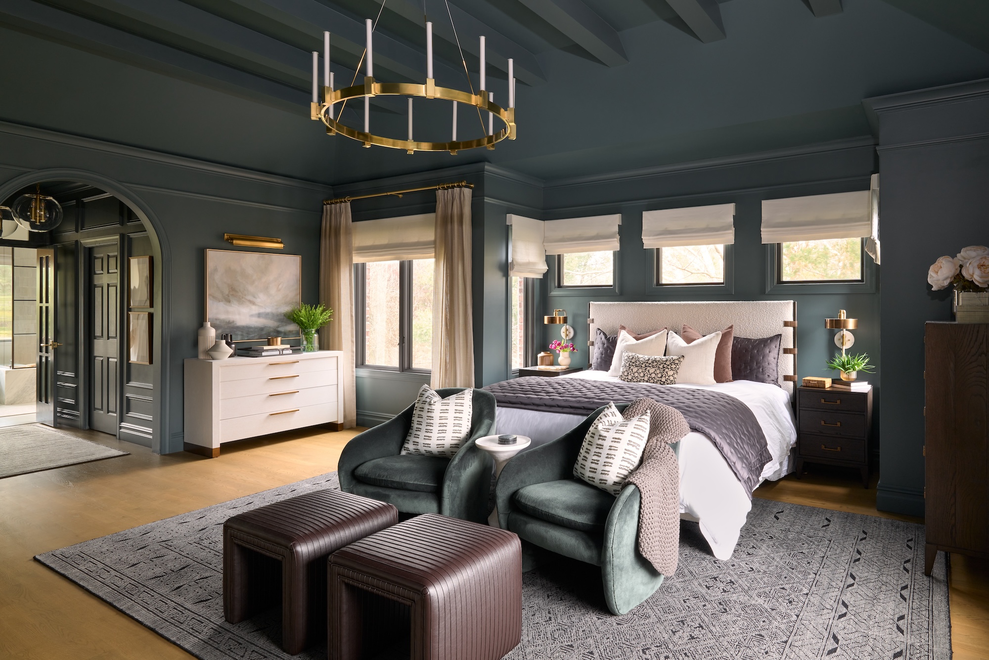 Custom Roman Shades and Drapery Bedroom by Bartholomew Studio Photographers