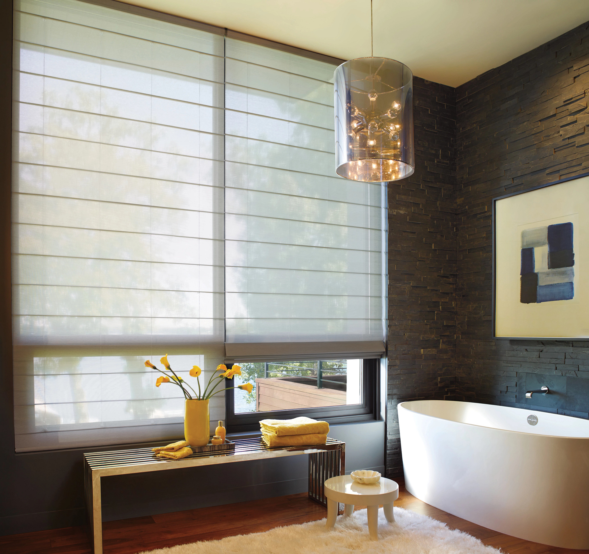 Window Treats Inc Alustra Woven Textures Roller Shade With Powerview Bathroom